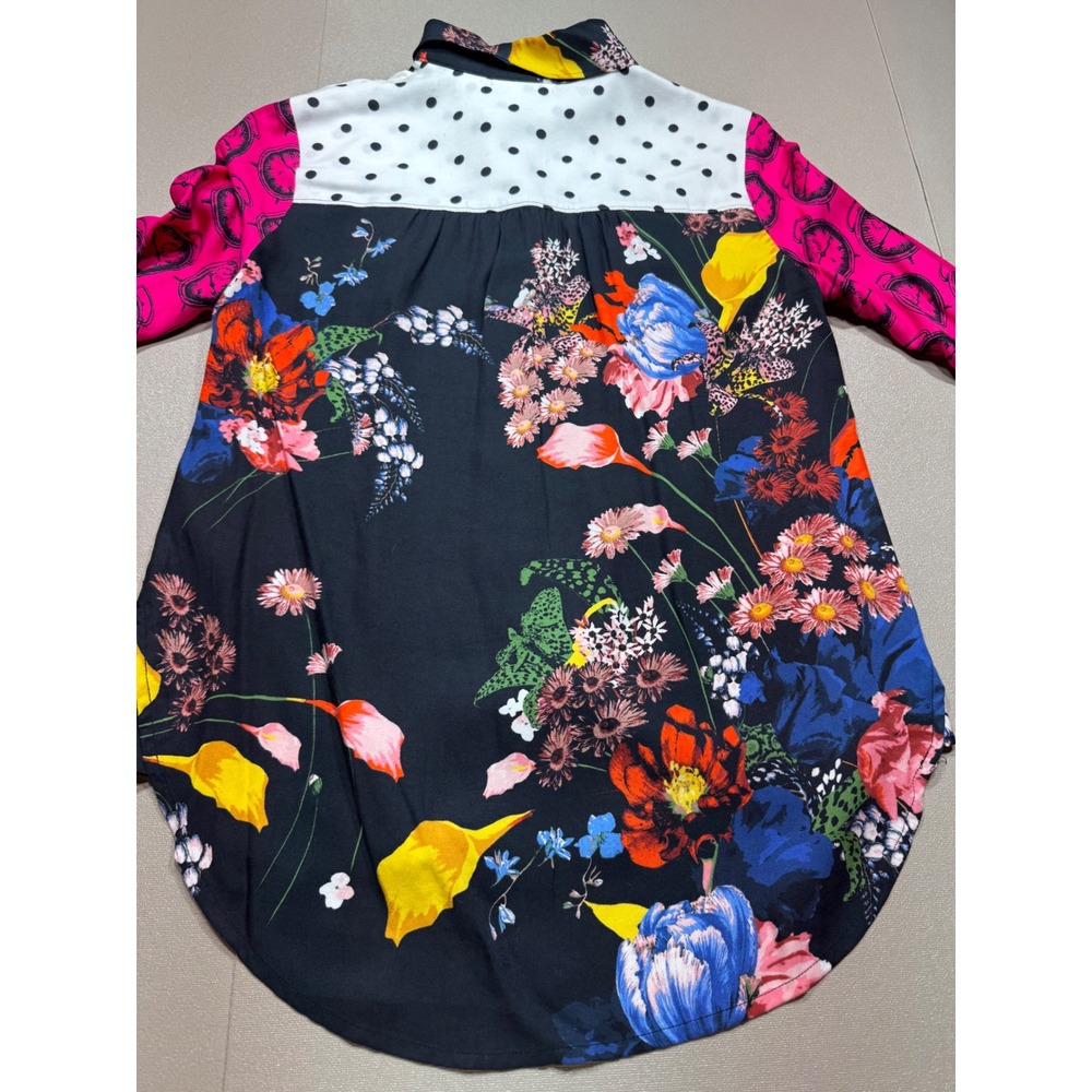 Maeve Anthropologie Mixed Print Patchwork Swan Clock Button Down Shirt *note - Picture 10 of 11
